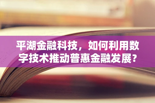 平湖金融科技，如何利用数字技术推动普惠金融发展？